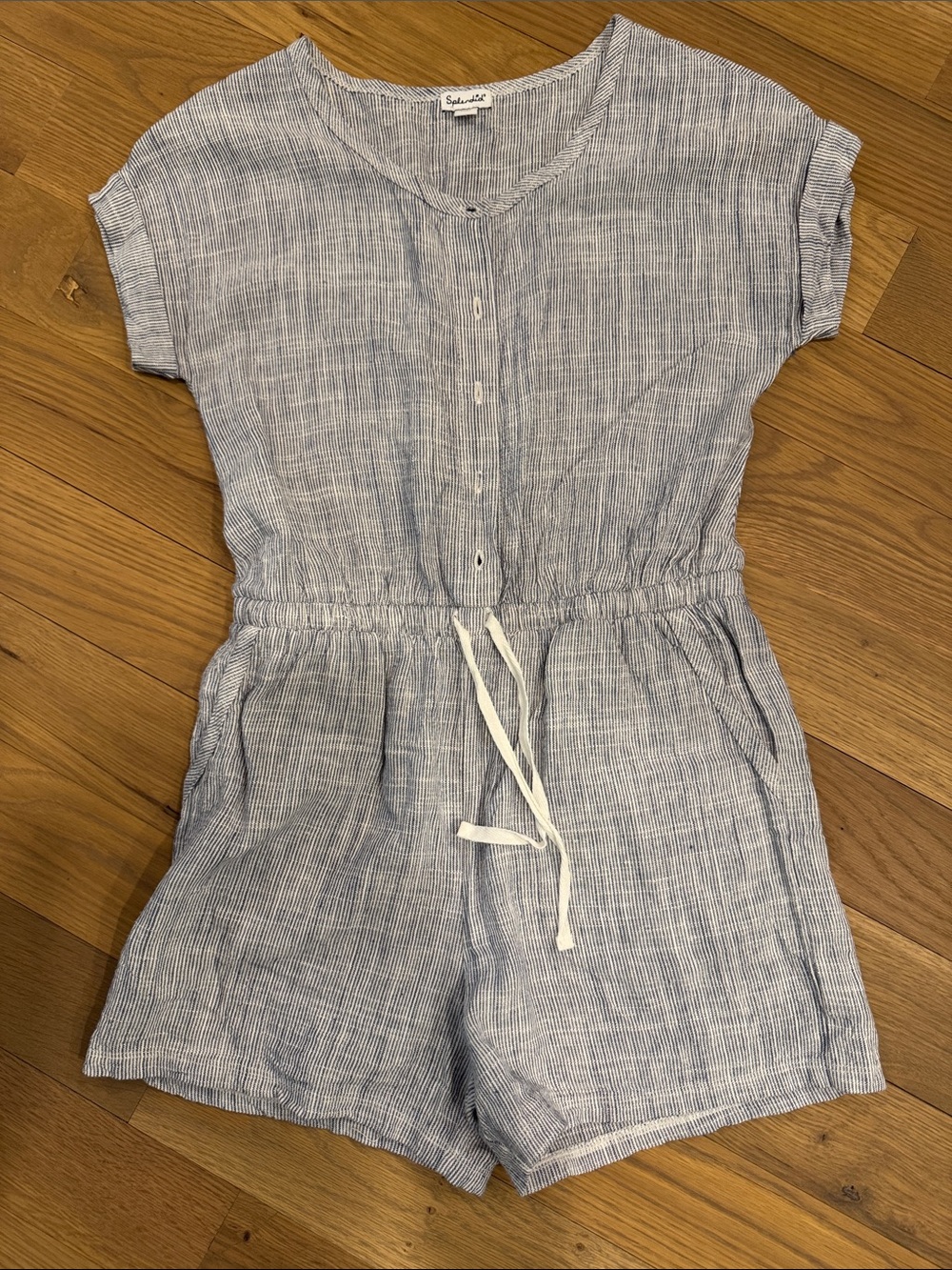 Splendid Light Blue Striped Cotton Romper
